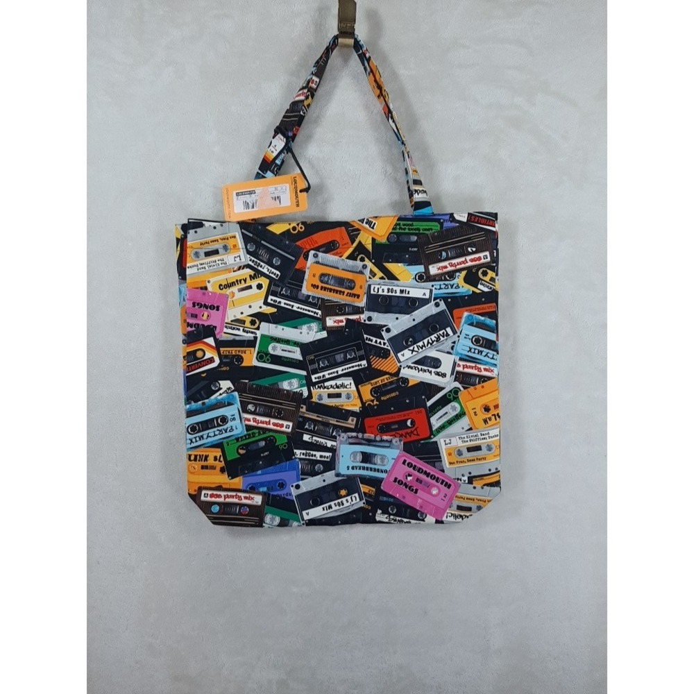 Loudmouth Cassette Tape Retro Print Tote Bag Multi Color 80s 90s Music NWT